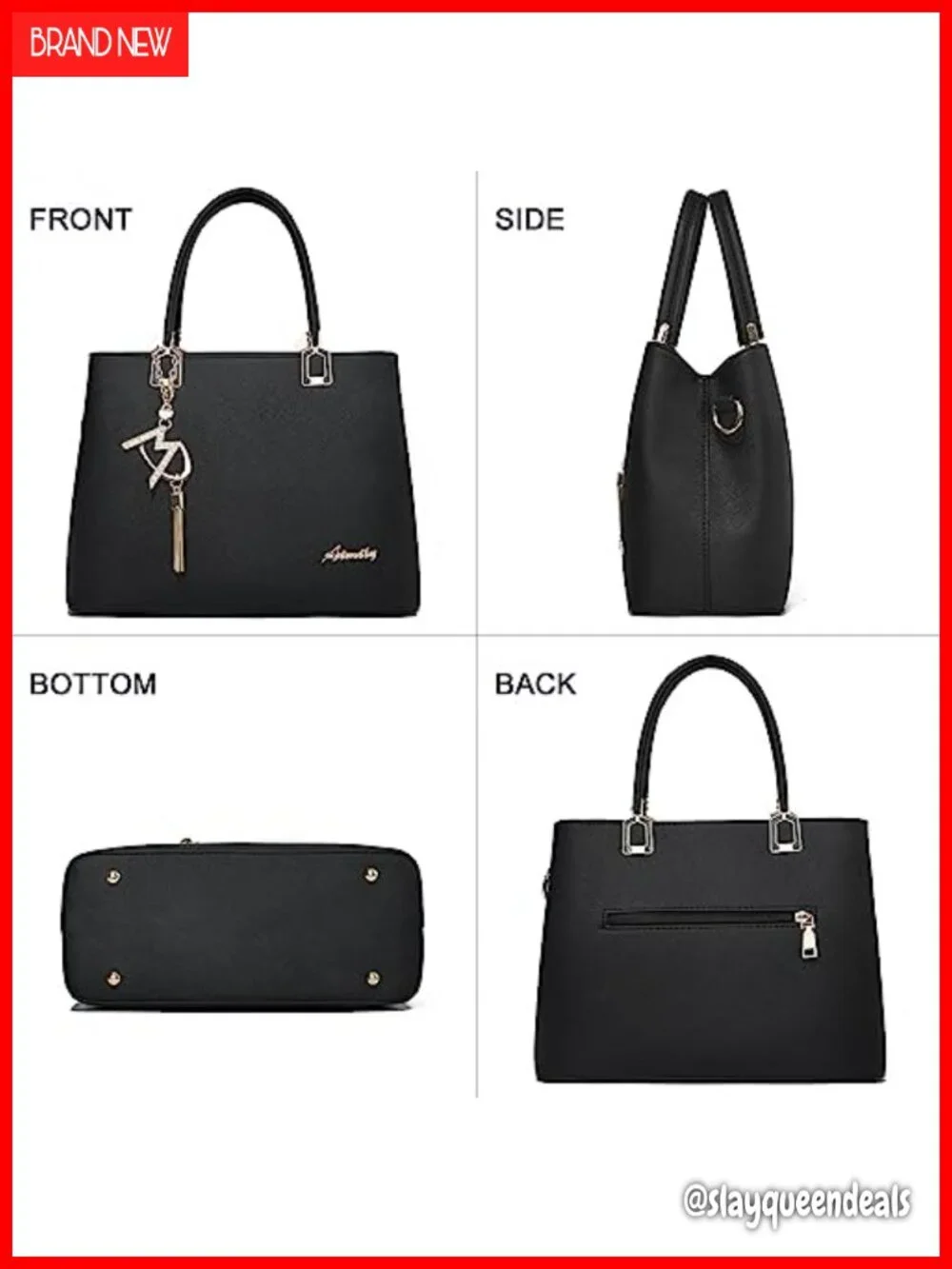 Faux Leather Satchel Tote Bag with Top Handle and Removable Shoulder Strap